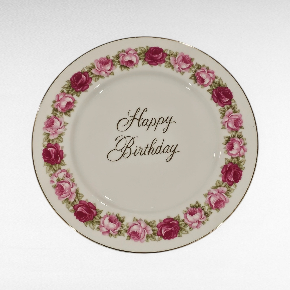 Happy Birthday Plate with Rose Border 10 3/4"